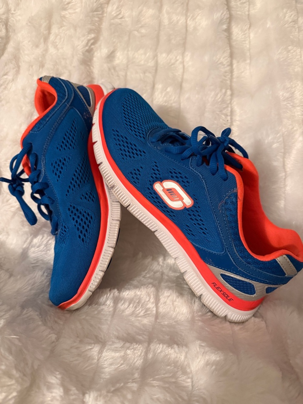 Skechers Blue Athletic Sneakers with Orange Accents